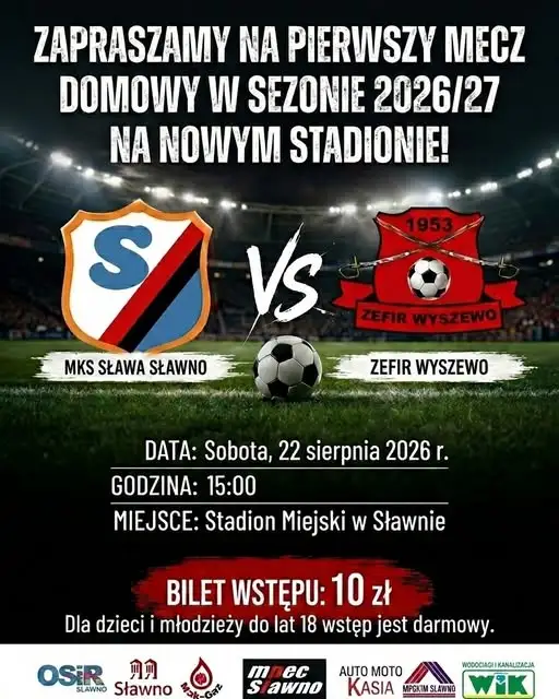 MKS Sława Sławno wraca na nowy stadion. Zasady wstępu na mecz z Zefirem Wyszewo