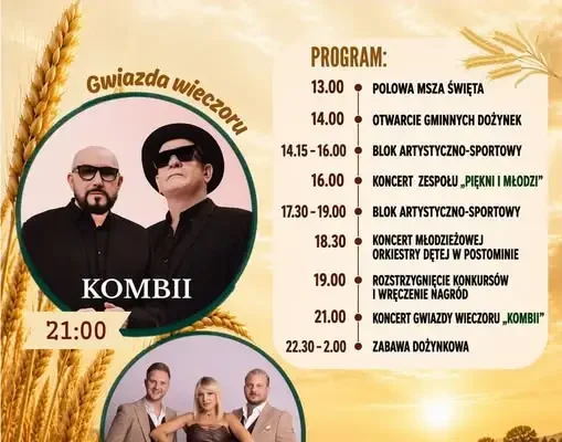 Dożynki Gminne 2026 w Nosalinie: KOMBI i Piękni i Młodzi na scenie