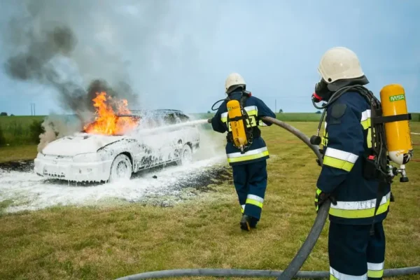 Pożar samochodu w Górsku – interweniowały trzy jednostki straży