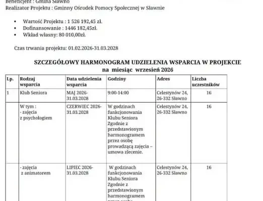 Senior w akcji! – harmonogram zajęć na wrzesień 2026 w Gminie Sławno
