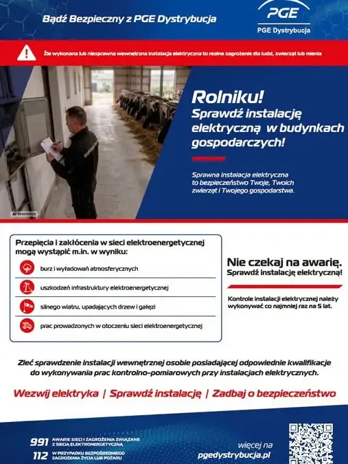 PGE Dystrybucja apeluje do rolników: sprawdź instalację elektryczną w gospodarstwie