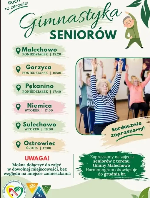 Gimnastyka dla seniorów w gminie Malechowo – ruszają zajęcia w sześciu miejscowościach