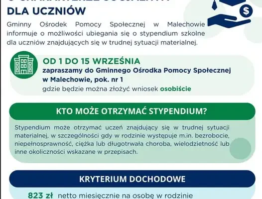 Stypendia szkolne w gminie Malechowo – wnioski do 15 września