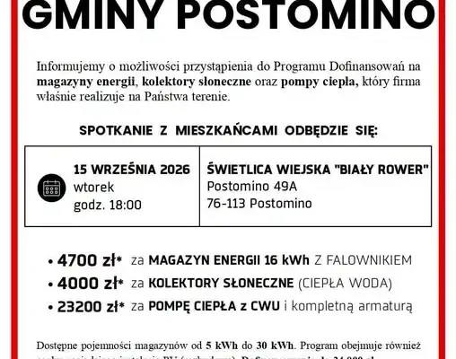 Gmina Postomino: spotkanie o dofinansowaniu do magazynów energii i pomp ciepła