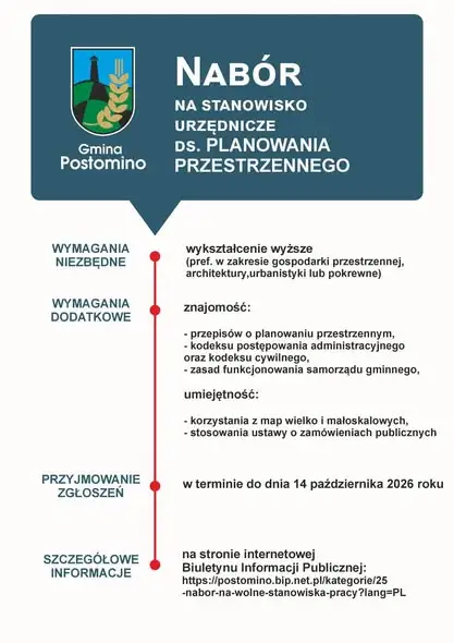 Gmina Postomino szuka specjalistów: nabór na dwa stanowiska urzędnicze